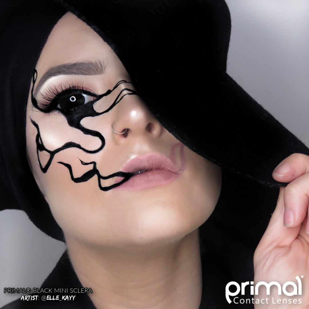Black Sclera Contact Lenses Makeup Model Portrait