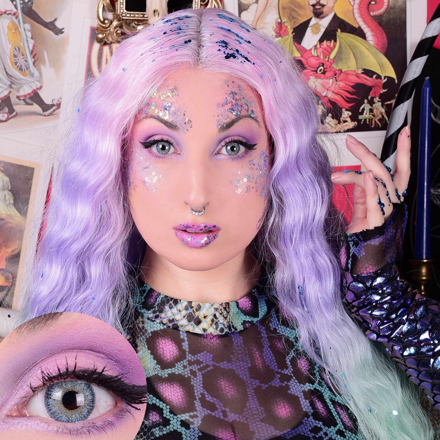 Dream Ocean Contacts Makeup Model