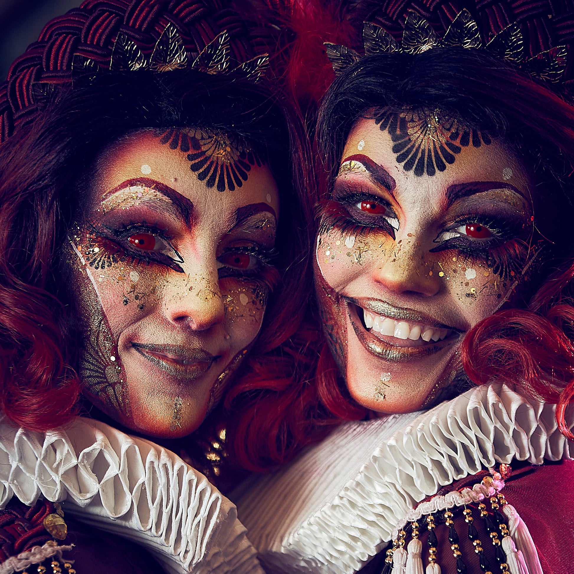 Red Mini Sclera Contacts Makeup Models Closeup