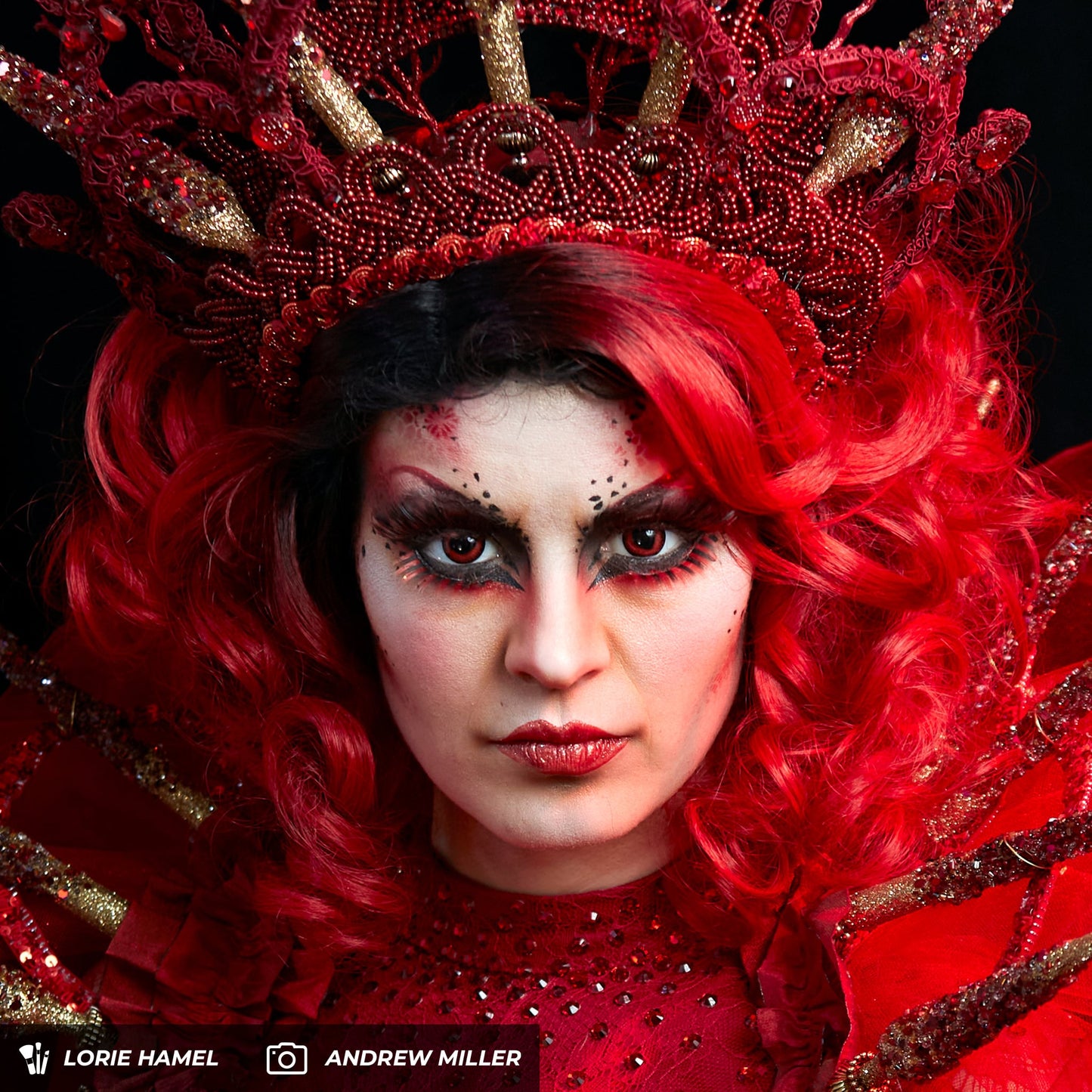 Red Reptilian Contact Lenses Makeup Model Portraitv2