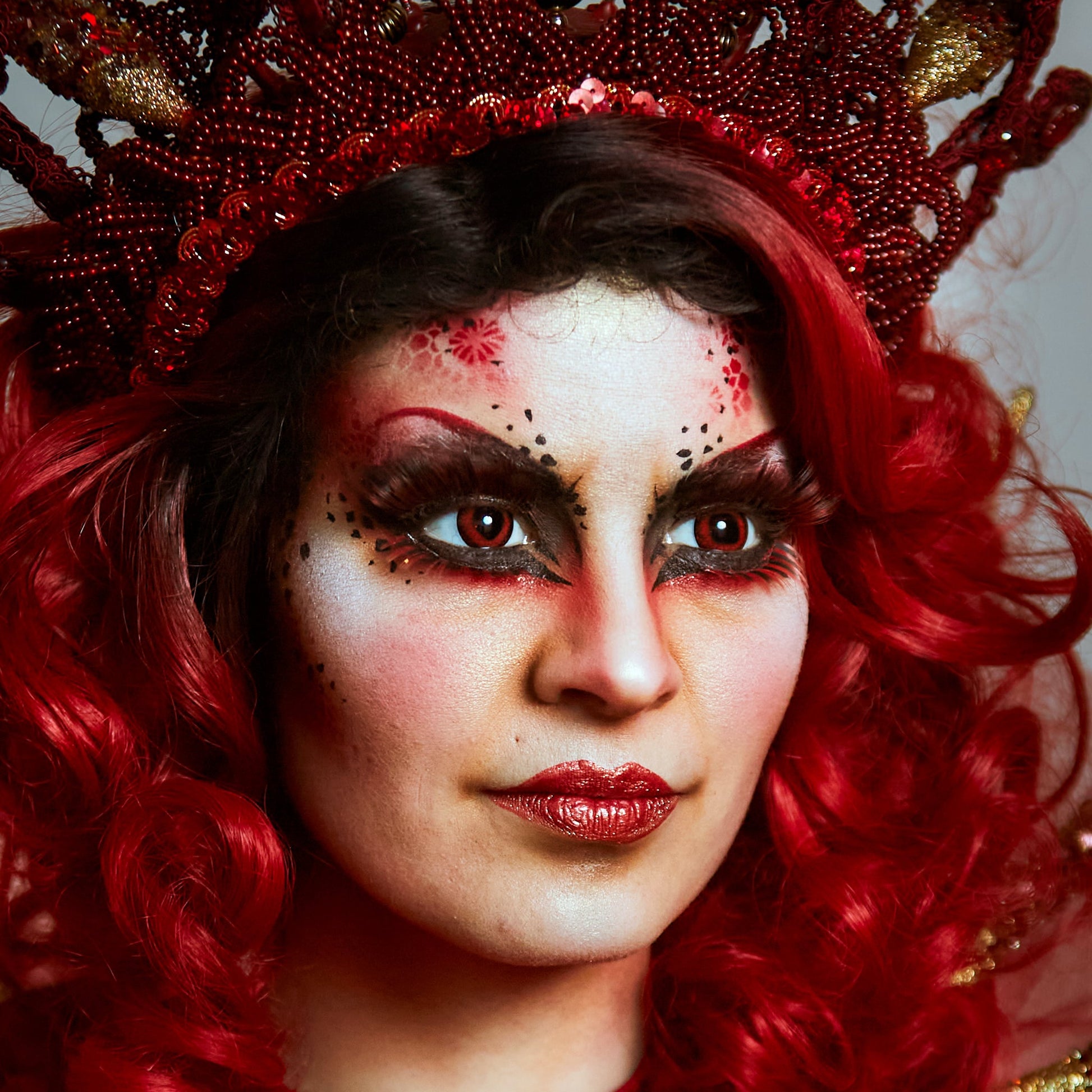 Red Reptilian Contact Lenses Makeup Model Portrait