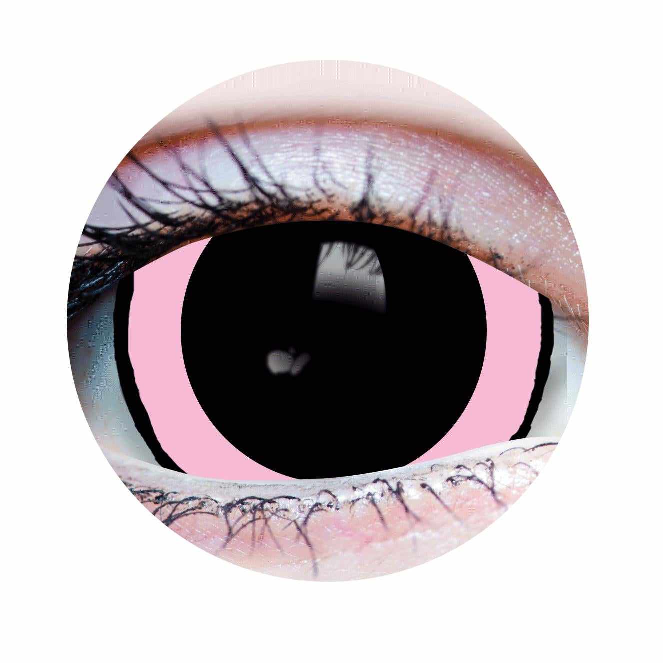 Pink, Black Colored contact lenses, Halloween Cosplay, color contacts, krazy lens, fancy lens, circle lens.