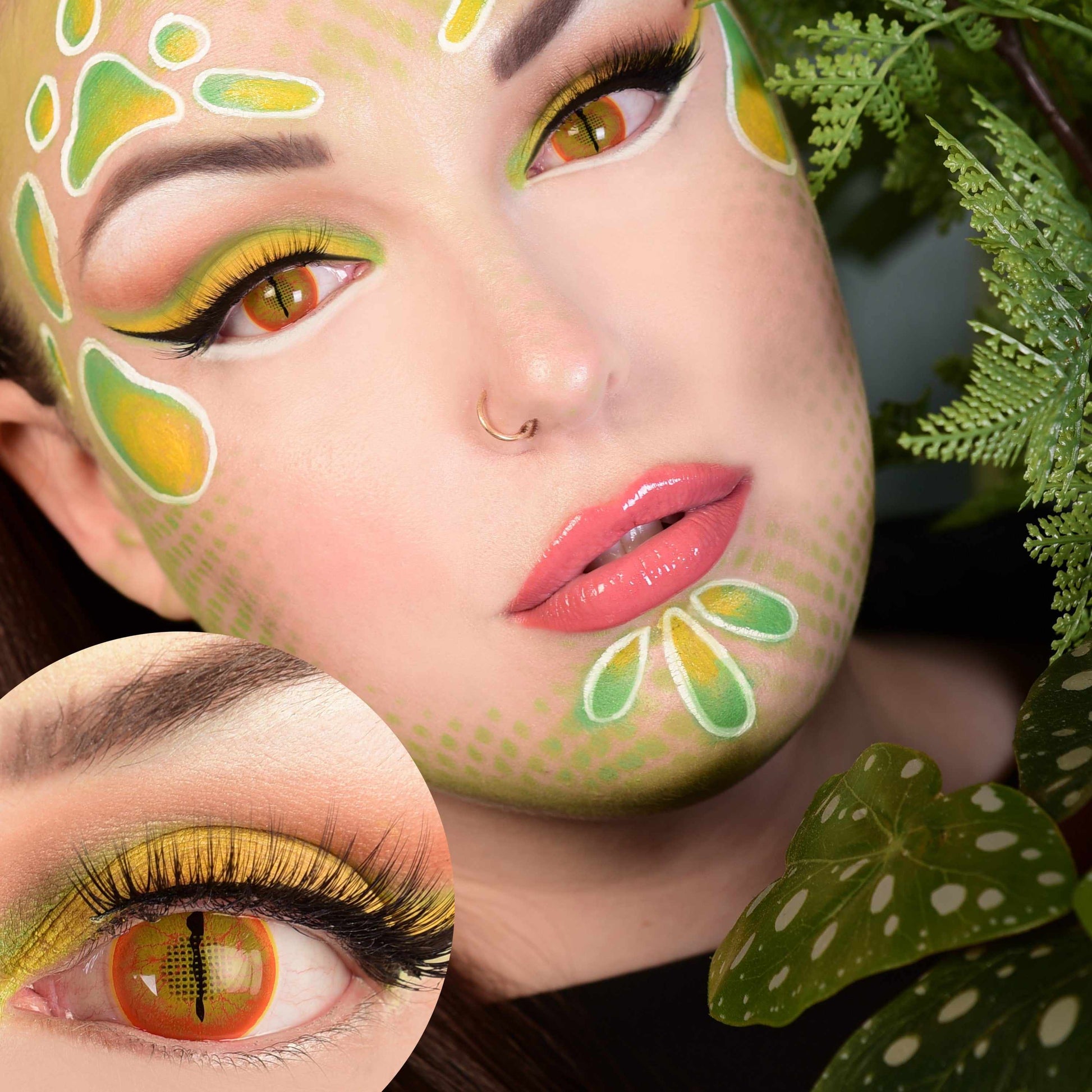 Yellow Jurassic Contact Lenses Model Portrait