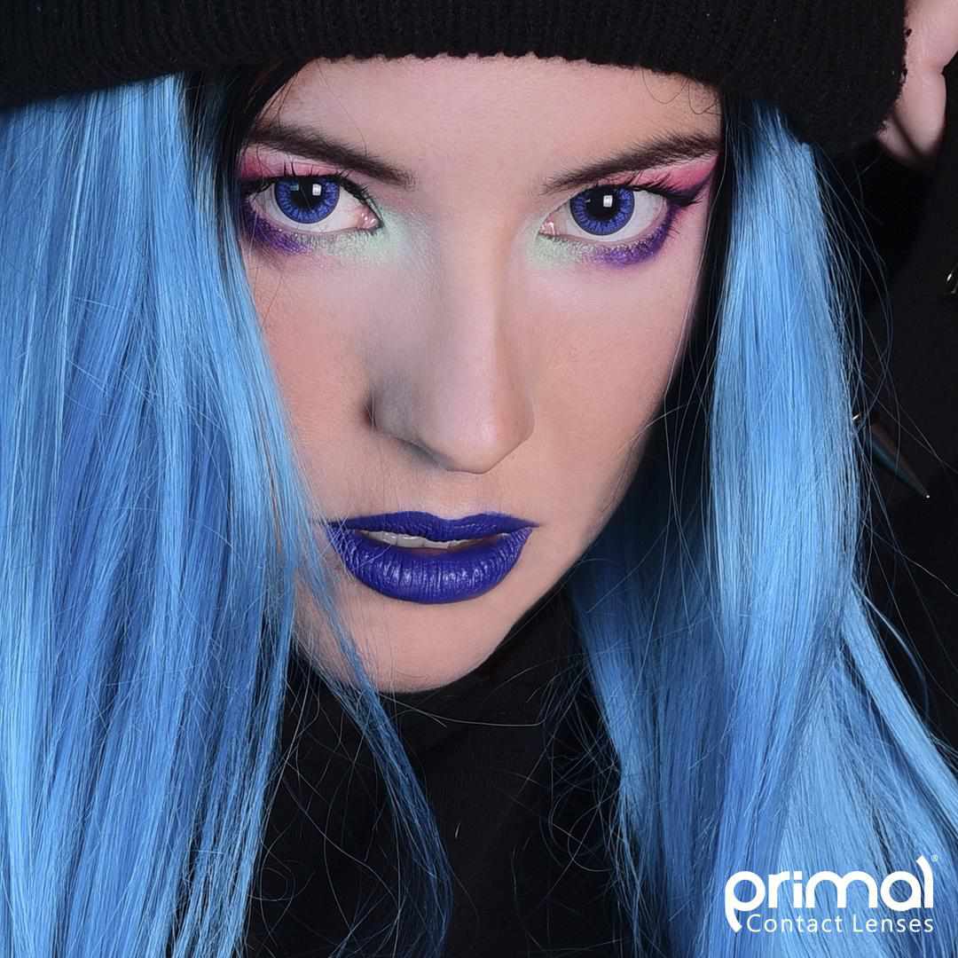 Moonlight Azure Contact Lenses Makeup Model Closeup