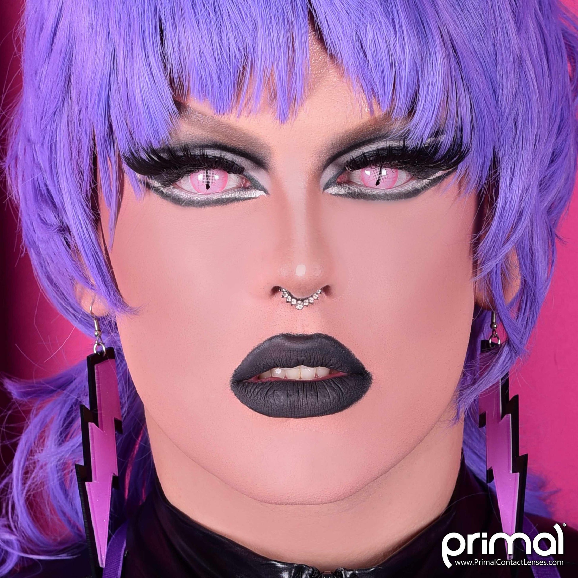 Pink Demon Slayer Contact Lenses Model Portrait