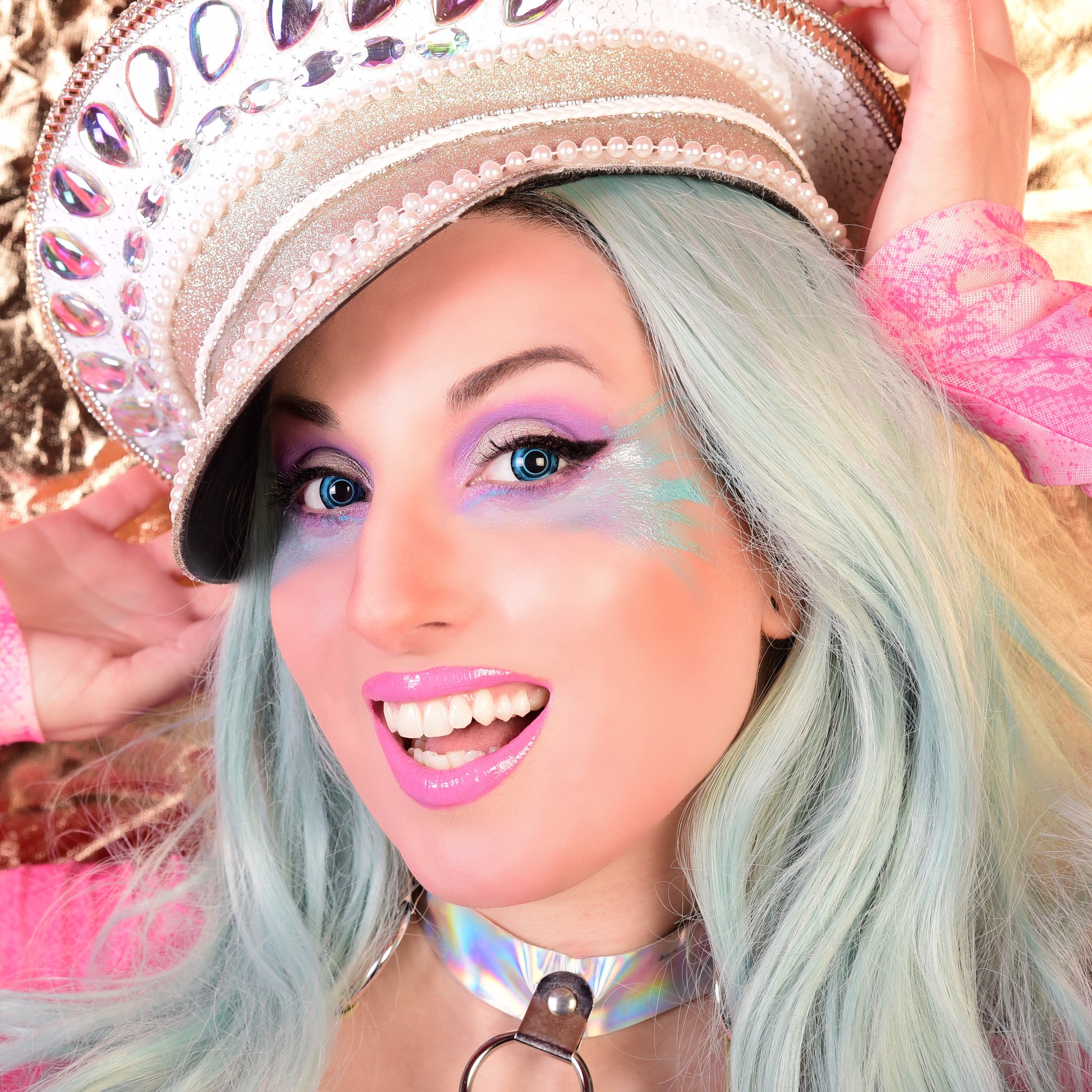 Piranha Blue Colored Contacts Model Portrait Makeup