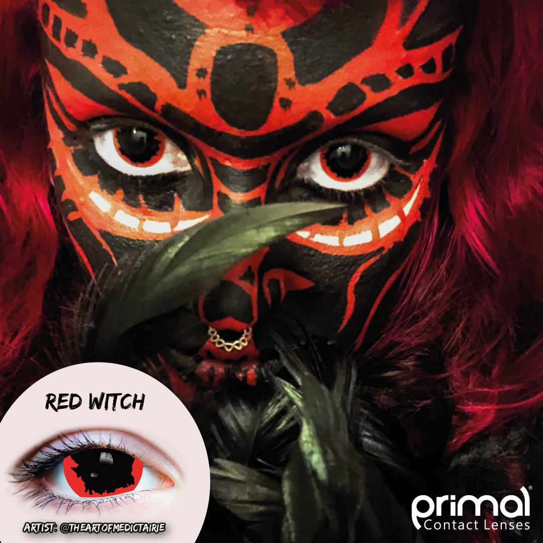 Red Witch Contact Lenses Makeup Model Portrait