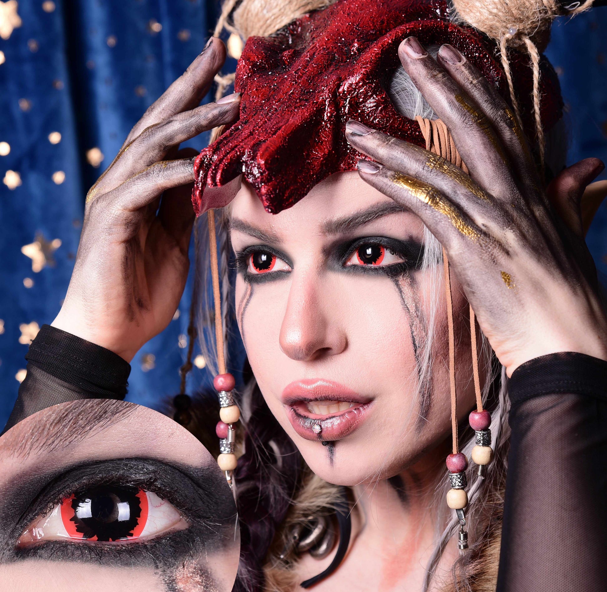 Red Witch Contact Lenses Model Portrait