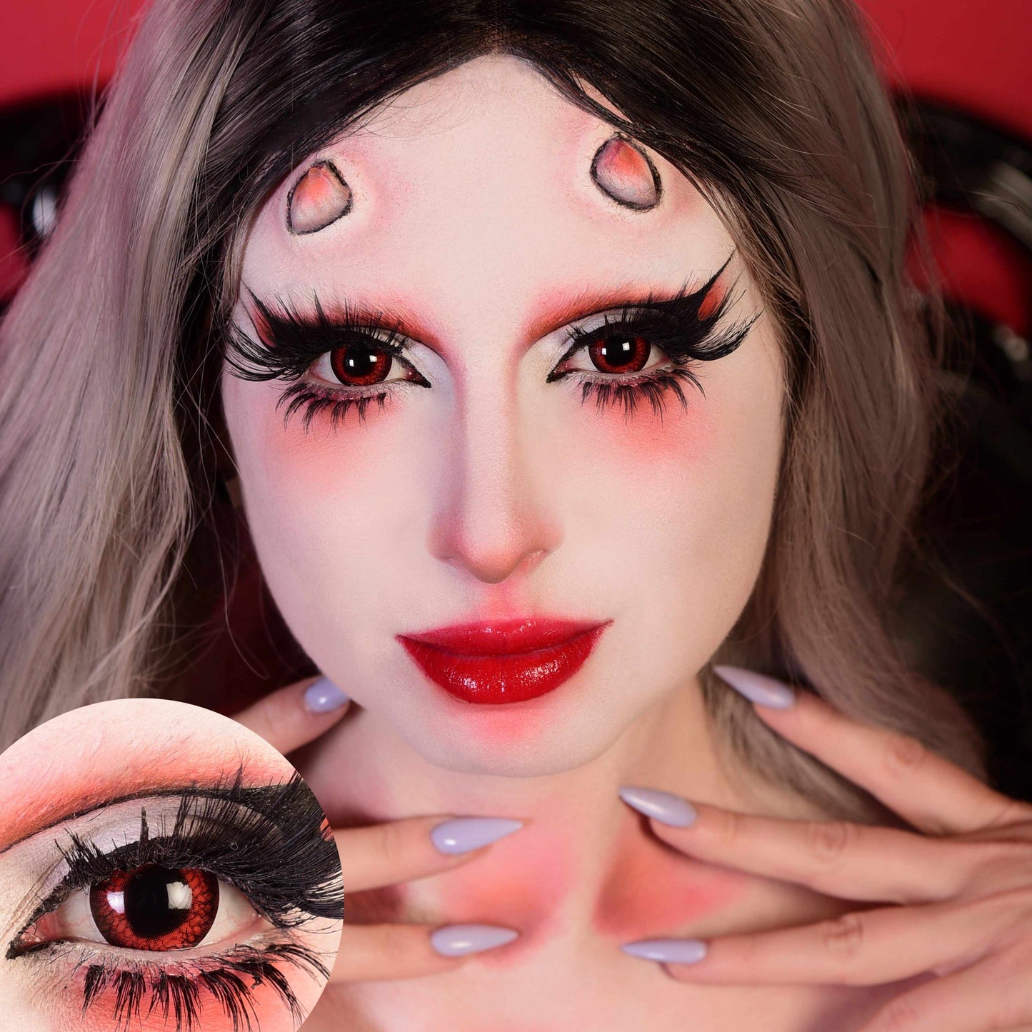 Red Colored contact lenses, Halloween Cosplay, color contacts, krazy lens, fancy lens, circle lens.