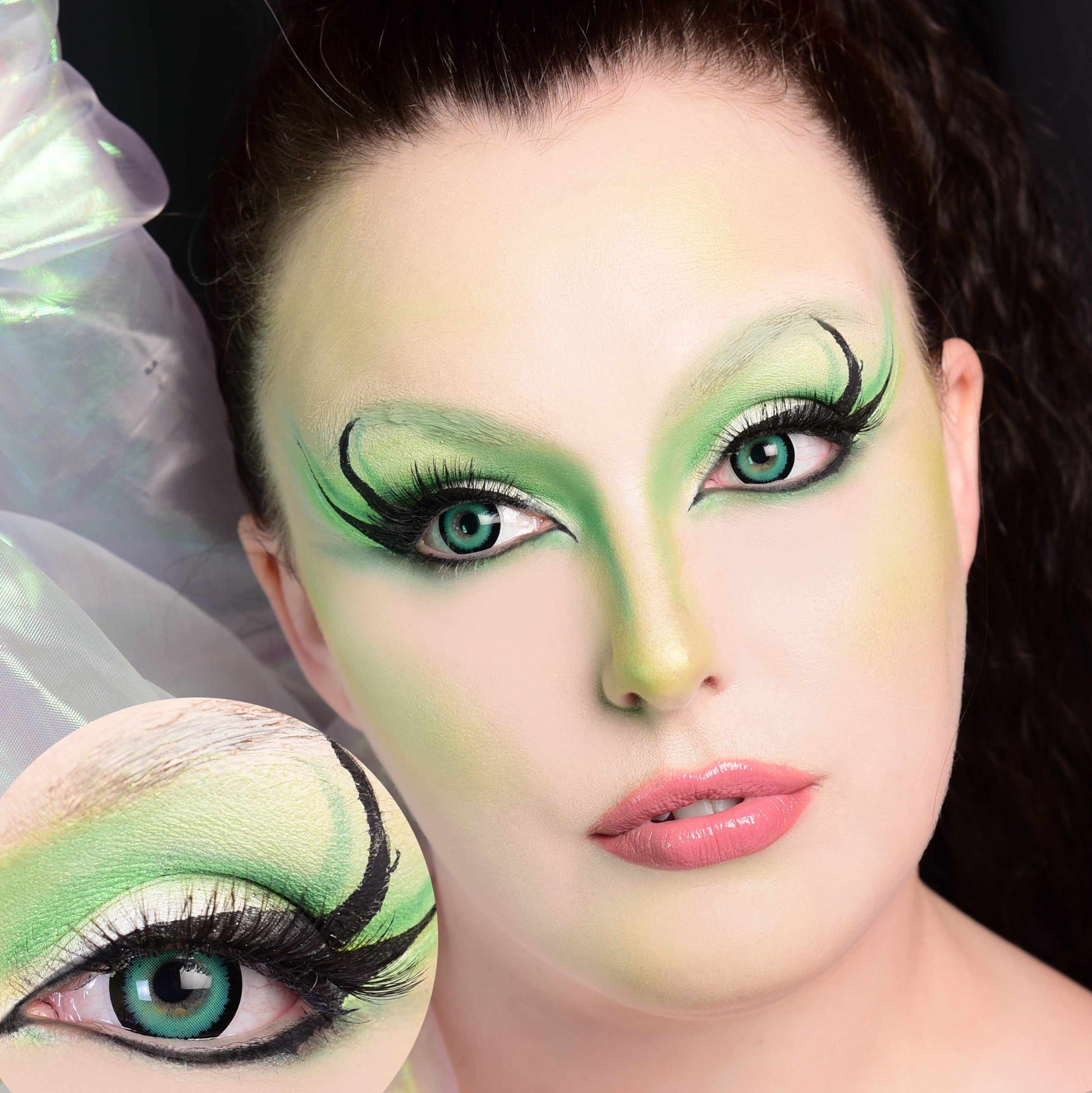 Green Werewolf Contact Lenses Model Portrait