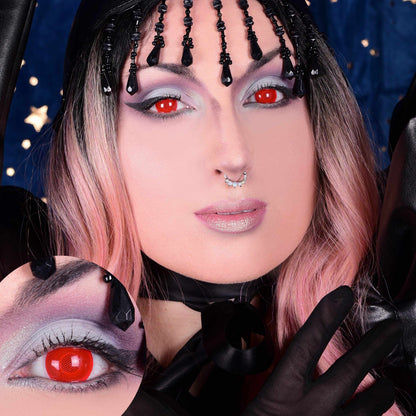 Red Blind Contact Lenses Model Portrait