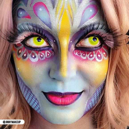 Raven Yellow Contact Lenses Makeup Model Closeup